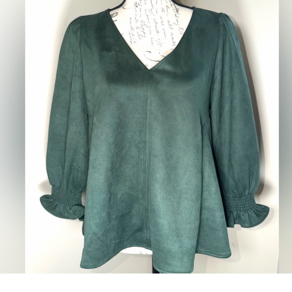 Tuckernuck Forest Green V-Neck Blouse